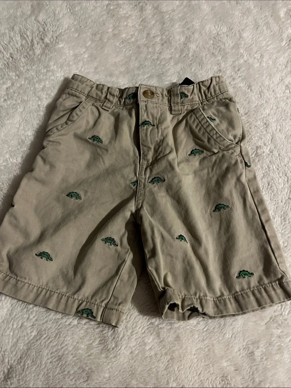 The Children's Place Khaki Shorts with Green Embroidered Dinosaurs